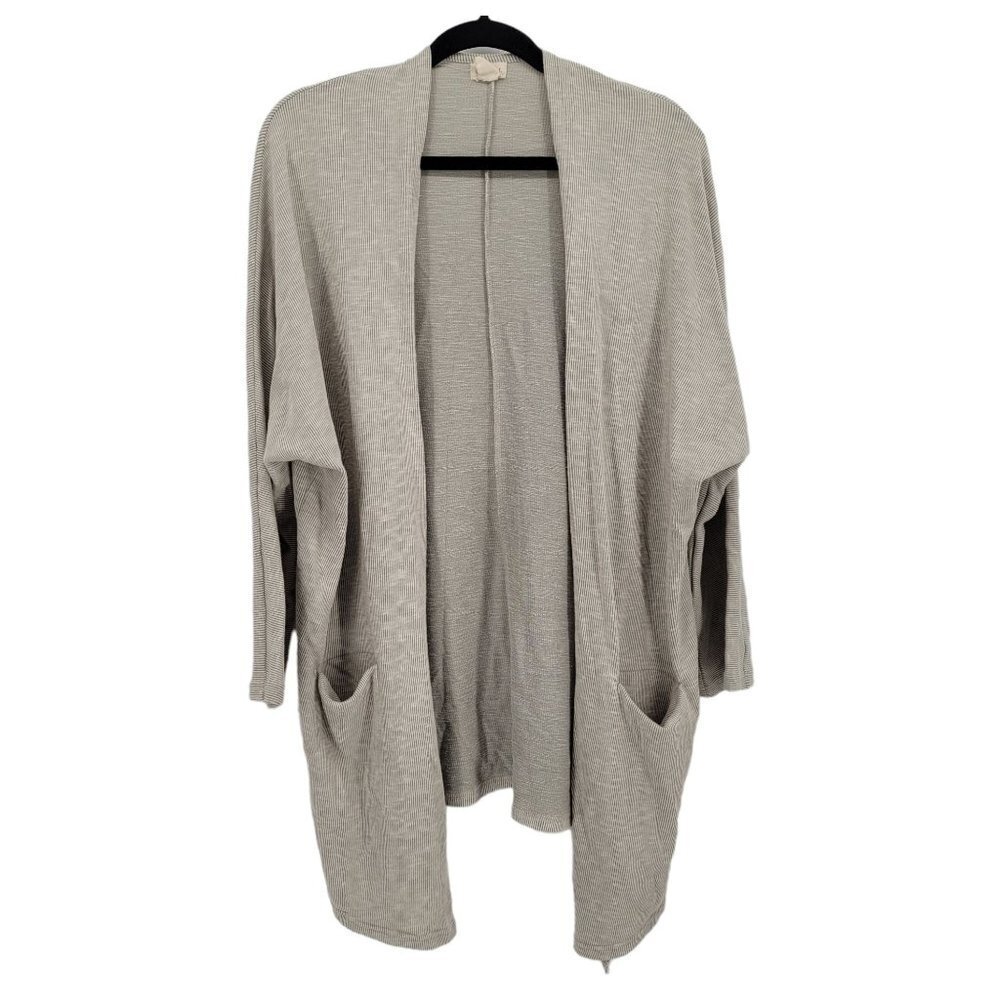 Donni womens OSFM gray sweater cardigan textured ribbed long line cotton blend